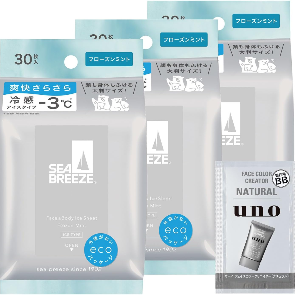 制汗・デオドラント SEA BREEZE Face & Body Ice Sheet Seabreeze Face & Body Ice Sheet Frozen Mint 30 Sheets × 3 Packs + Bonu