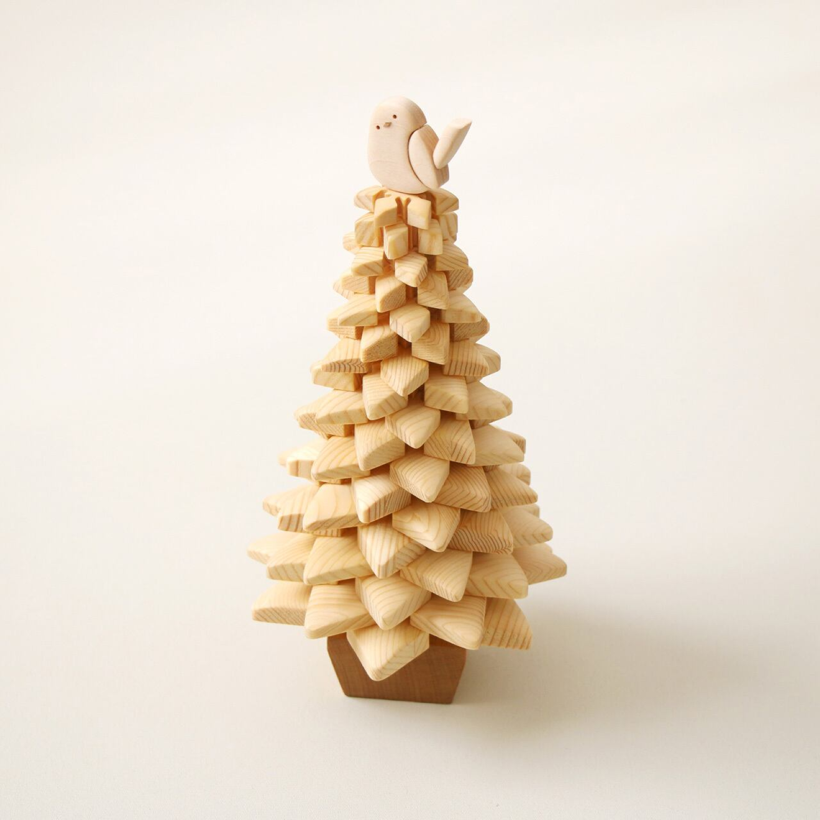 Snow Tree L Wooden Ornament with Shima Enaga Bird - Suzuki Kobo