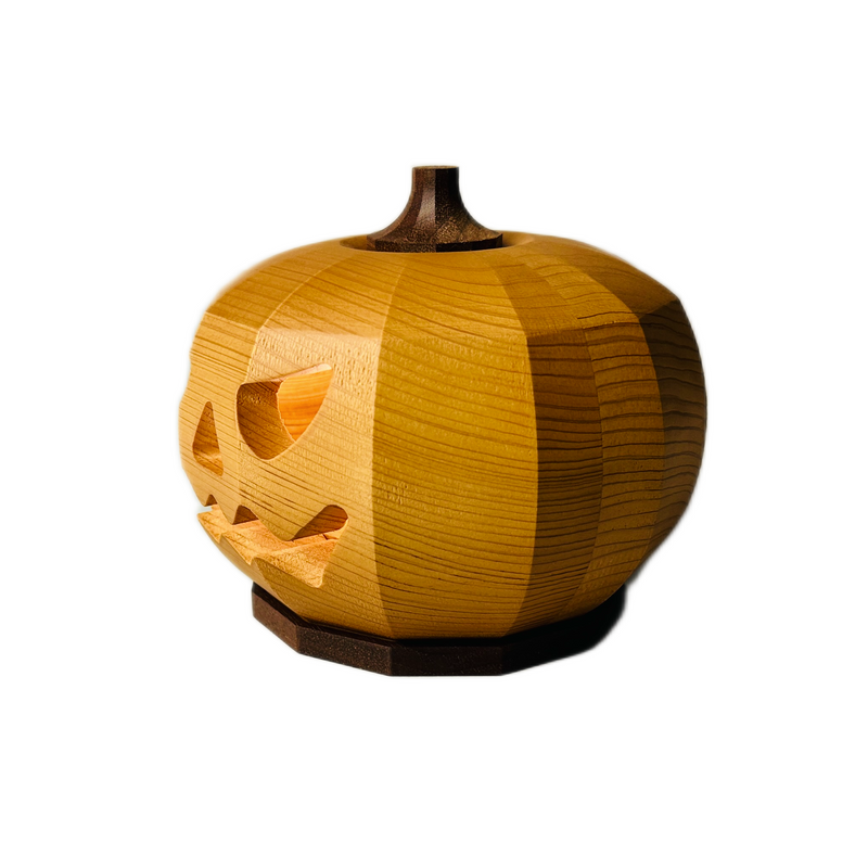 Hinoki Wood Jack-o’-Lantern with LED Light By Ricod - Shizuoka City
