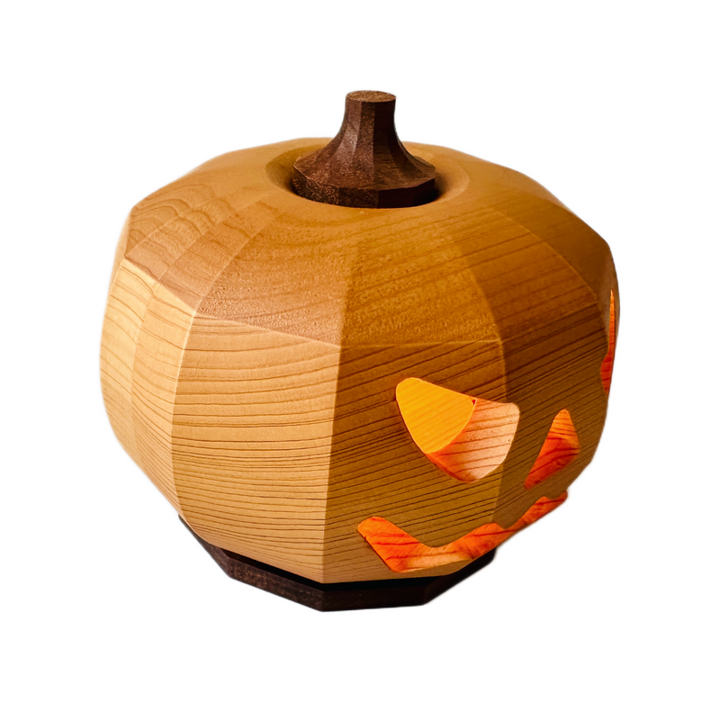 Hinoki Wood Jack-o’-Lantern with LED Light By Ricod - Shizuoka City