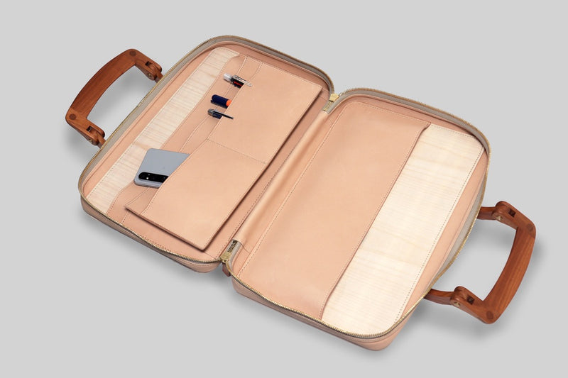 Hinoki Attaché Élan - Wood & Leather Handcrafted Bag - Shizuoka City