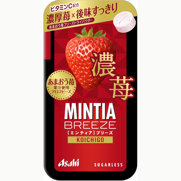 Asahi Mintia Breeze Rich Strawberry Amaou Flavor 30 Tablets x 8 Packs – Sugar-Free Vitamin C Mints – Made in JAPAN - Tokyo Sakura Mall