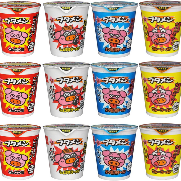Oyatsu Company Butamen 4 Flavors 12-Cup Instant Ramen Variety Pack (Tonkotsu, Salted Tongue, Soy Sauce, Curry) – Made in JAPAN - Tokyo Sakura Mall