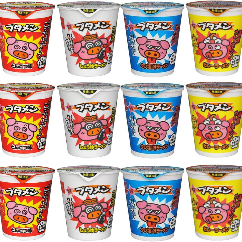 Oyatsu Company Butamen 4 Flavors 12-Cup Instant Ramen Variety Pack (Tonkotsu, Salted Tongue, Soy Sauce, Curry) – Made in JAPAN - Tokyo Sakura Mall