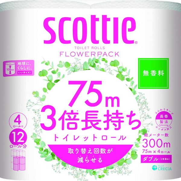 Scotty Flower Pack Triple Length Toilet Paper 4 Rolls 75m Double – Unscented – Made in JAPAN - Tokyo Sakura Mall
