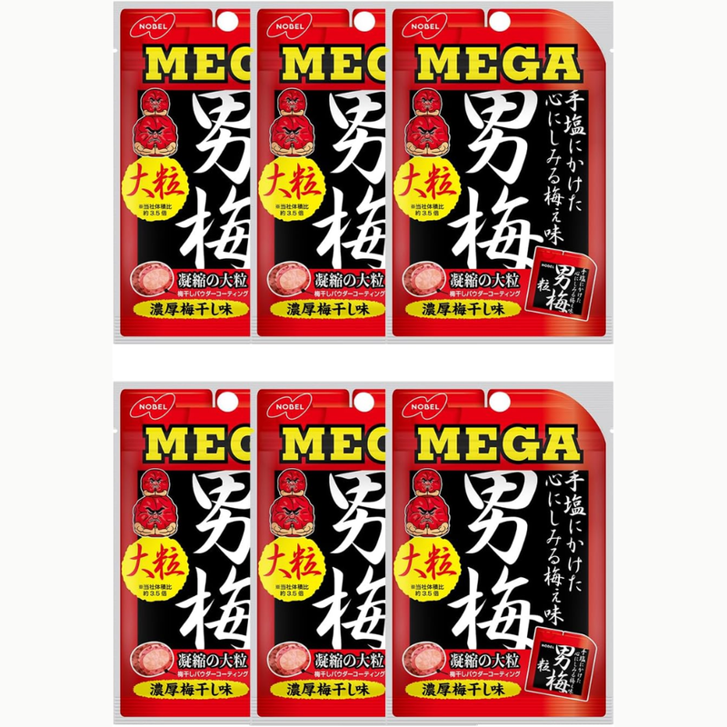 Nobel Seika Mega Otoko Ume Candy 30g x 6 Packs – Intense Japanese Pickled Plum Flavor – Made in JAPAN - Tokyo Sakura Mall