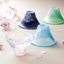 Sake Cup Small Glass Sakura Mount Fuji Elegant PInk & Blue Set Made in JAPAN