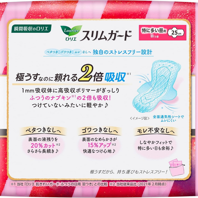 Laurier Slim Guard Day Sanitary Pads 25cm with Wings 19 Count – Made in JAPAN - Tokyo Sakura Mall