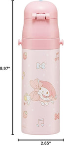 Skater SDC4-A Children's Stainless Steel Water Bottle, Direct Drinking, 16.5 fl oz (470 ml), Children's Friendly Lightweight Type, Sanrio My Melody, Big Ribbon, For Girls, Cold Insulation, Water