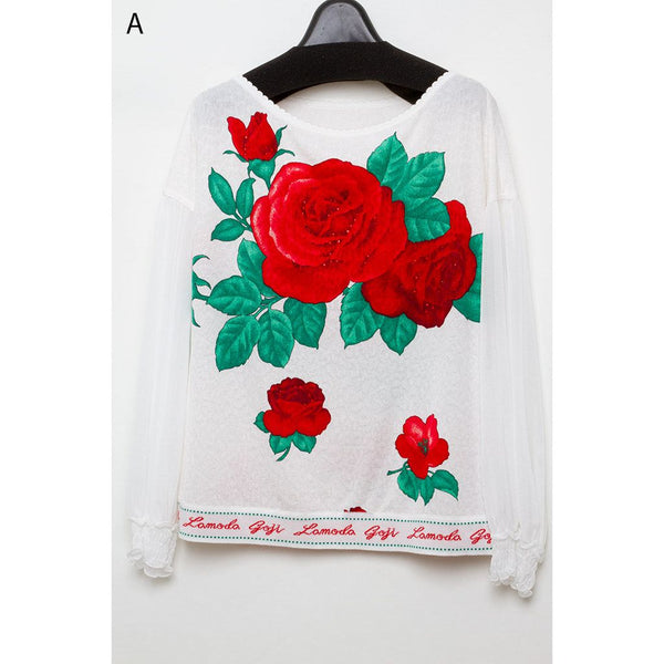 Italiya Rose Print 9/10 Sleeve T-Shirt For Women Japan
