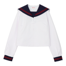 Front Zip Summer Sailor Uniform Top White with Red Lines - KANKO GLOBAL