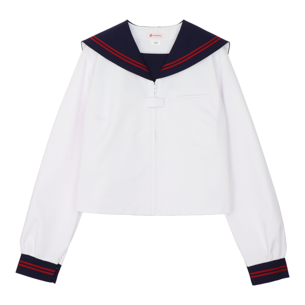 Front Zip Summer Sailor Uniform Top White with Red Lines - KANKO GLOBA