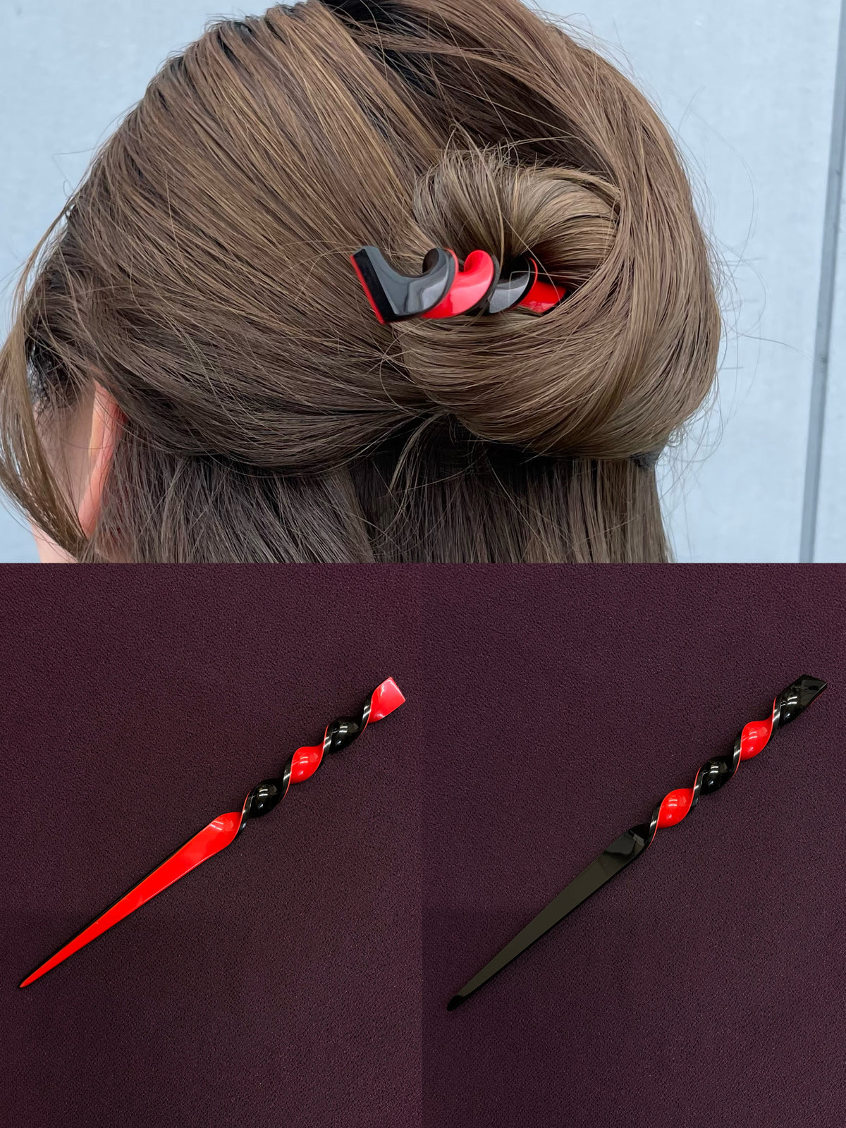 Japanese Tama Kanzashi 150mm Blacken Painted in vermilion Hair ornament GS521 Y9681 KANZASHI Hair stick accessory ornament hairpin box  main image 3