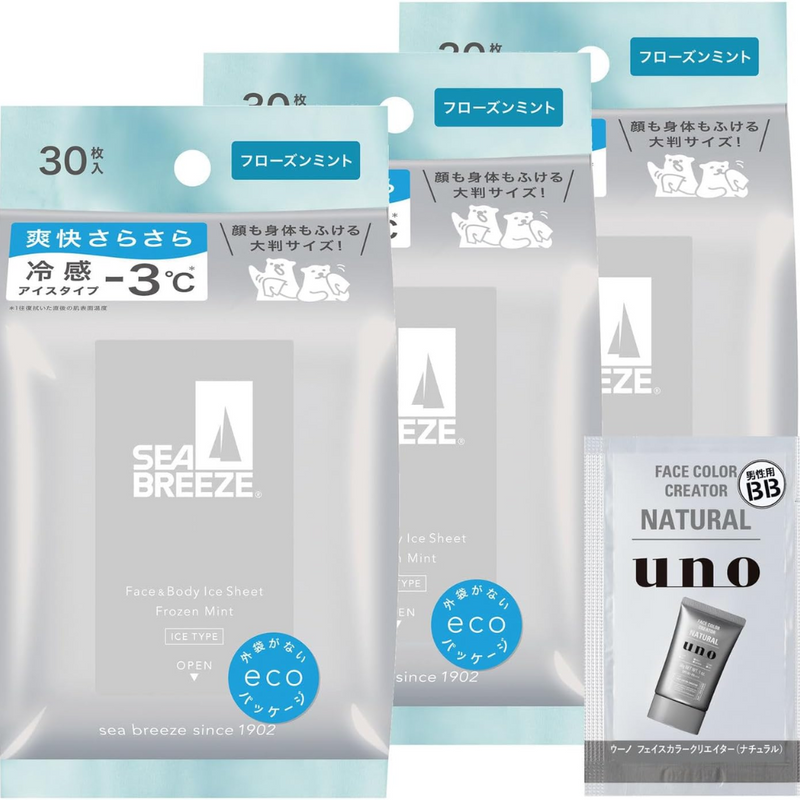 制汗・デオドラント SEA BREEZE Face & Body Ice Sheet Seabreeze Face & Body Ice Sheet Frozen Mint 30 Sheets × 3 Packs + Bonu