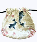 Handmade Japanese Drawstring Bag: Koi & Umbrella Design - Kurumira Shop