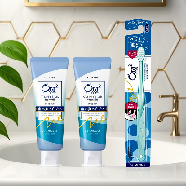 Sunstar Ora2 Me Stain Clear Natural Mint Whitening Toothpaste 130g × 2 + Toothbrush Set – Made in JAPAN - Tokyo Sakura Mall