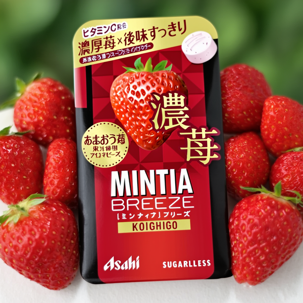 Asahi Mintia Breeze Rich Strawberry Amaou Flavor 30 Tablets x 8 Packs – Sugar-Free Vitamin C Mints – Made in JAPAN - Tokyo Sakura Mall