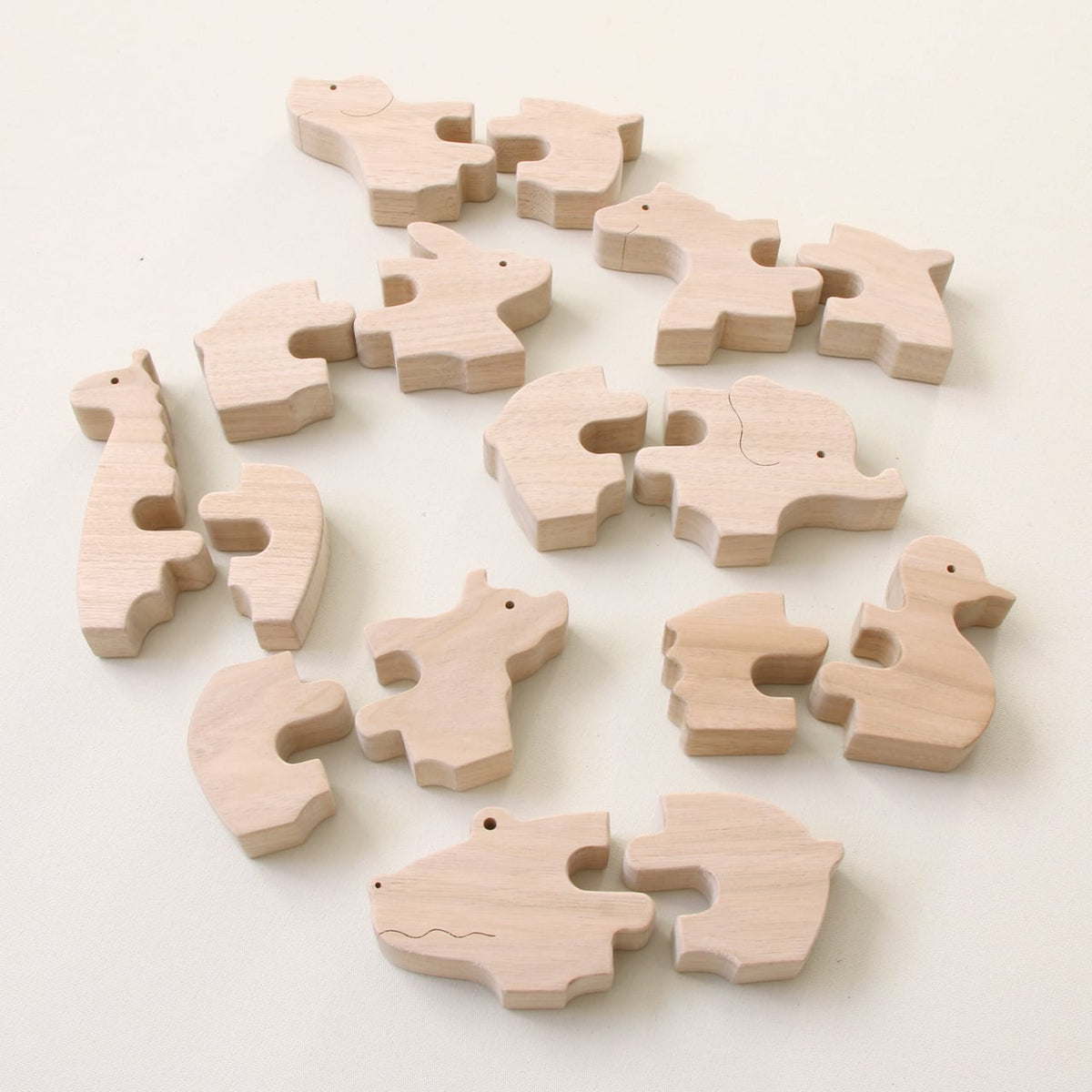 Handcrafted Wooden Animal Puzzle Toy Natural Wood 30cm - Suzuki Kobo
