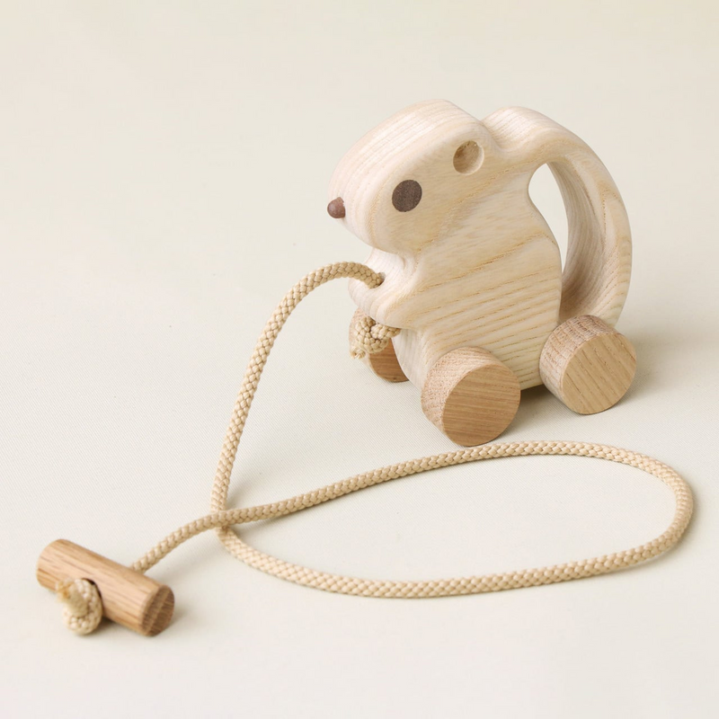 Momongcar Wooden Pull Toy Flying Squirrel Natural Wood - Suzuki Kobo