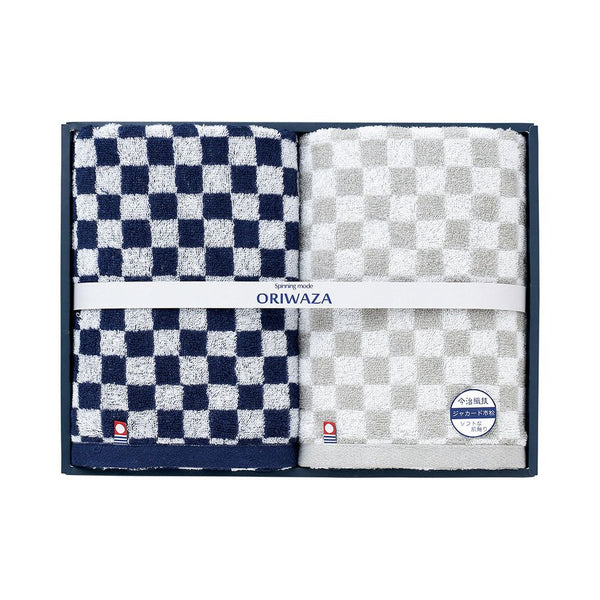 Imabari Oriwaza Jacquard Checkered Bath Towel Set Japan Craze Shop | j-Grab Mall Sakura Japan